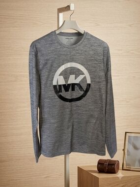 Michael Kors Men's Grey MK Logo Long-Sleeve Tee